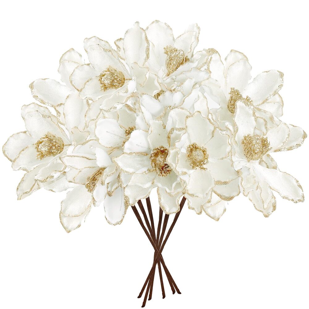 6318 10Pcs Christmas Glitter Flowers Christmas Tree Ornaments Artificial